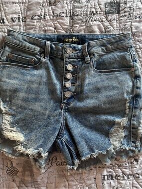 Indigo Rein Distressed Blue Button-Fly Jean Shorts